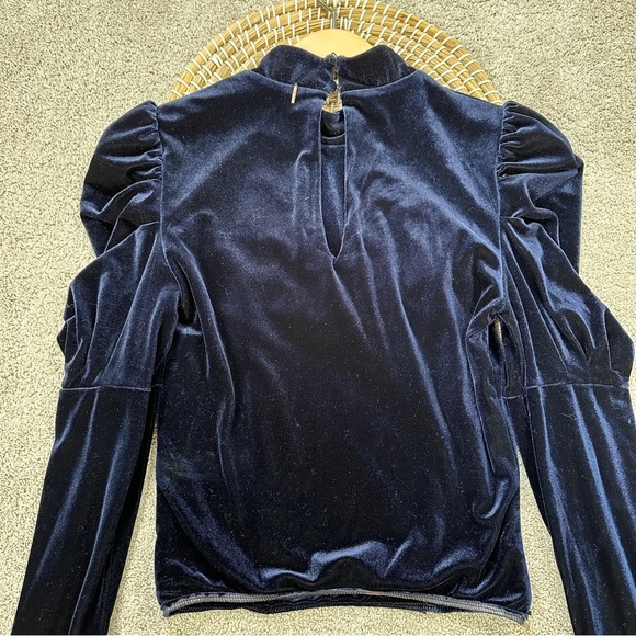 Misa Los Angles Dita Velvet Top Puffed Longsleeve Mock Neck Whimsigoth in Navy M - Picture 7 of 16